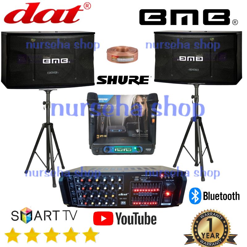 Paket karaoke BMB 10 inch original amplifier dat bluetooth mic wireless shure full set