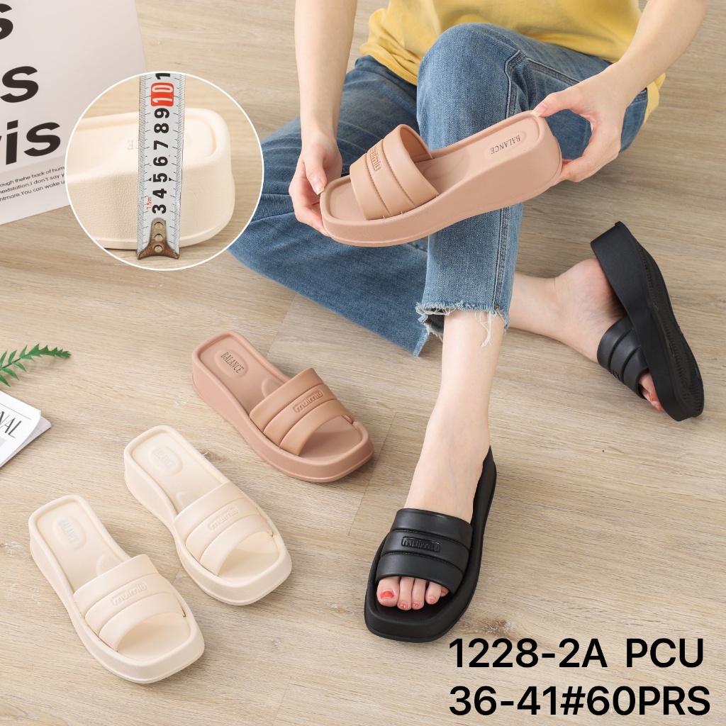 Sandal Slip On Wedges Wanita Karet Jelly Import Premium Hak Tinggi Wedges BALANCE 1228 - 2A