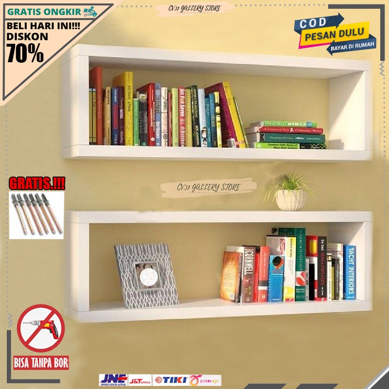 Rak Papan Hiasan Ambalan Persegi Panjang Kotak Dekorasi Dinding Dingding Kayu Tempel Tempelan Tempat