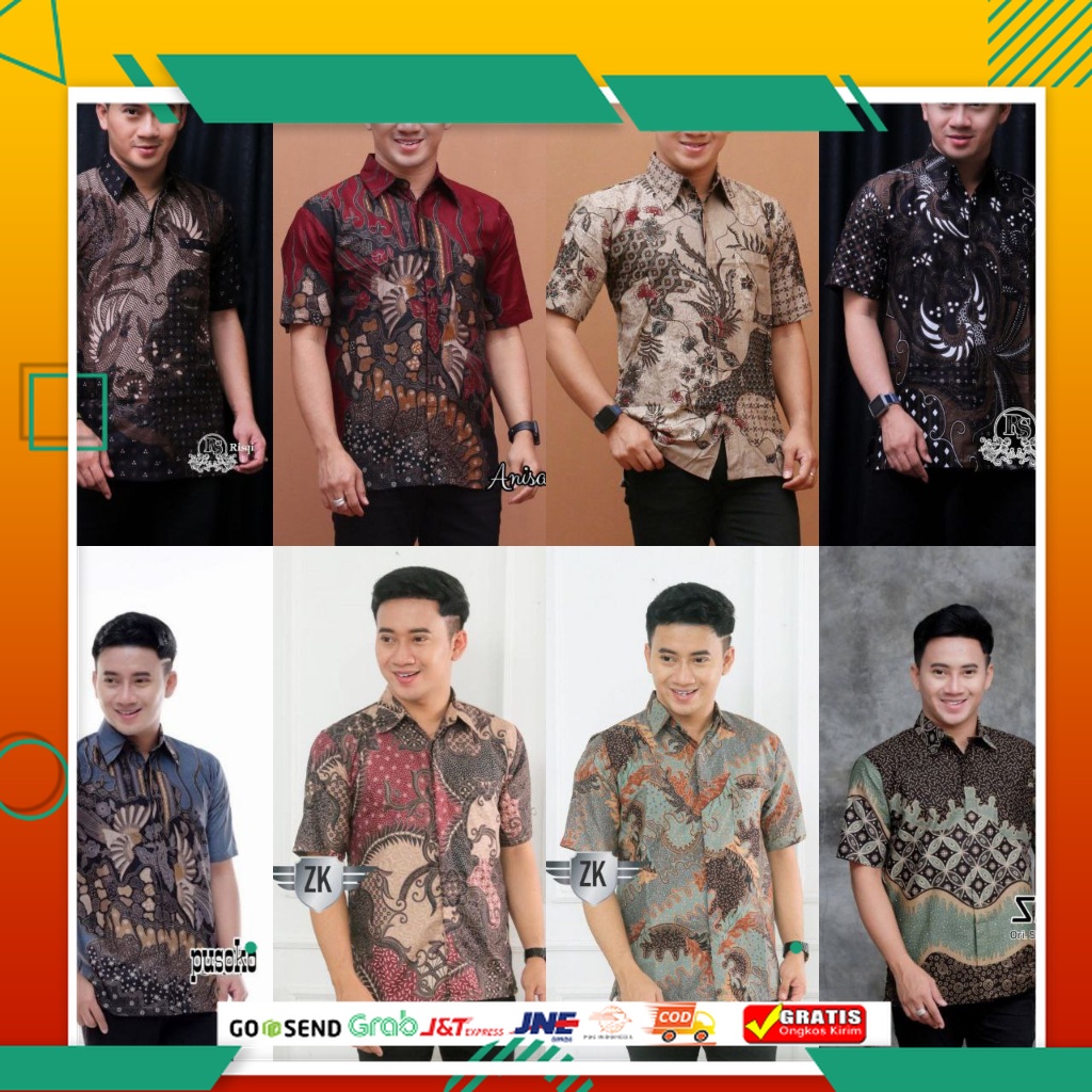 BAJU BATIK PRIA KEREN MODEL BARU /TERBARU Kemeja Batik Pria Lengan Pendek MAHKOTA Hem Baju Batik Pri