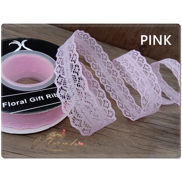 

REND-68 : Pita Renda Lace 3 cm (per rol 20 yard) - pink ORI