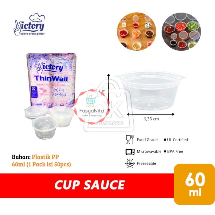 Thinwall Cup Sauce 60ml / Cup Sambal / Cup Saos (1pack isi 50pcs) - Victory 60ml - FasyAnita Mart De