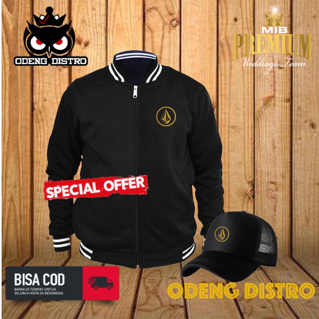 Bonus Topi - Sweater Baseball Volcom Circle Premium Gold Jaket Atasan Pria Wanita Unisex Kekinian