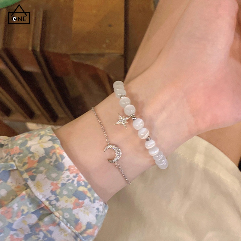 

COD❤️Gelang Bulan Gelang Manik-manik Temperamen Elegan Gelang Batu Mata Kucing -a.one