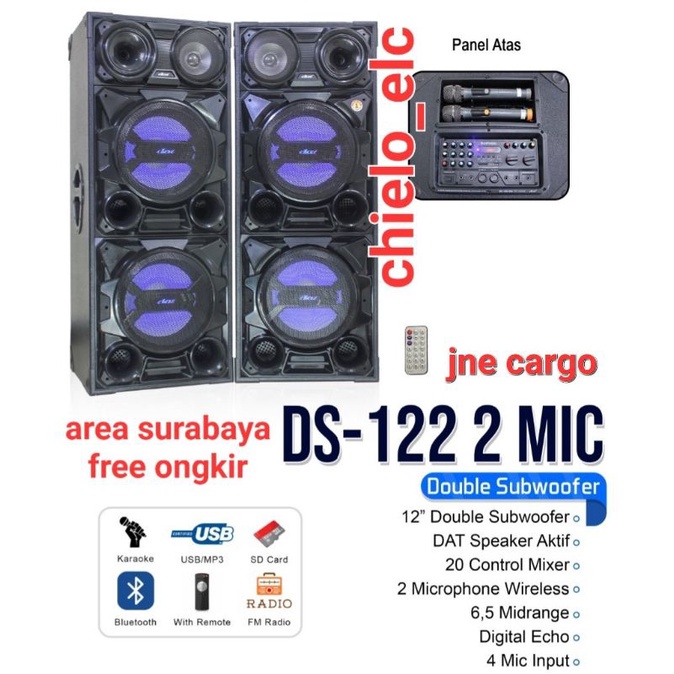 SPEAKER AKTIF DAT DS 122+2MIC DAT DS 122 12'x4 (VIA JNE CARGO) SPEAKER BLUETOOTH, SPEAKER DAT DS122+