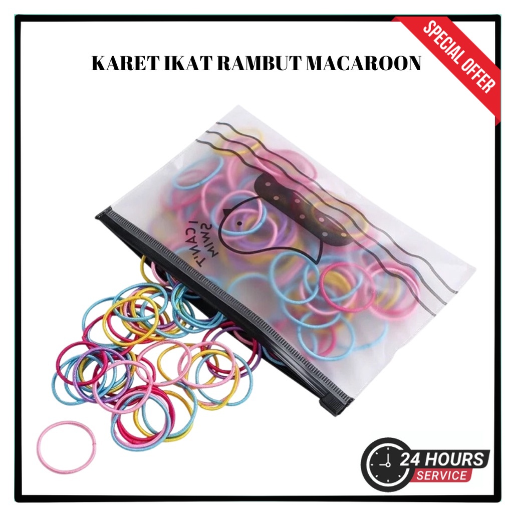 KARET IKAT RAMBUT MACARON ISI 100PCS / KARET RAMBUT KOREA MACARON / KARET RAMBUT ANAK | COD Makassar