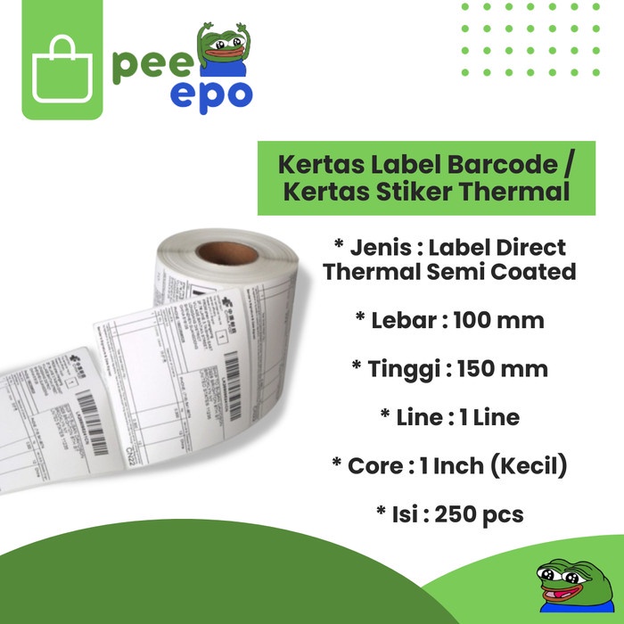 

Kertas Label Barcode / Kertas Stiker Thermal 100 x 150 mm (A6) isi 250