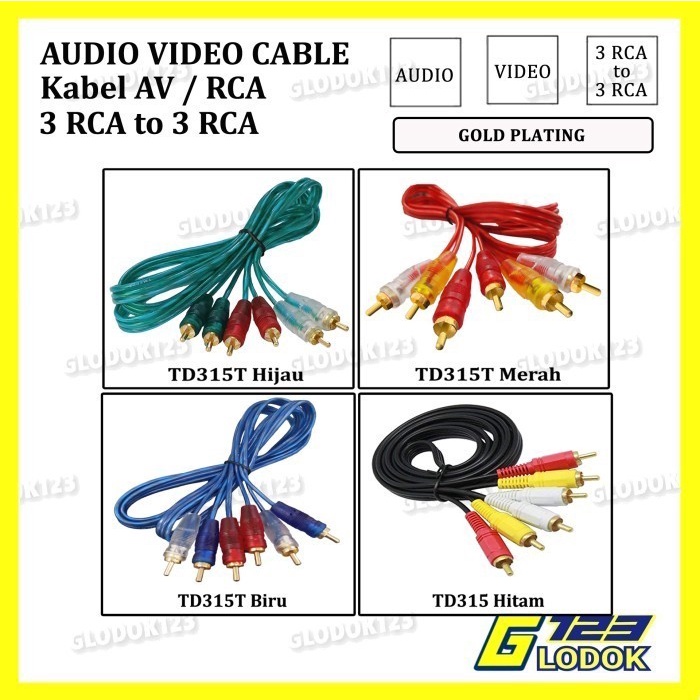 Kabel RCA DVD To TV 3-3 Jack Pin Cable AV Aux Audio Video High Quality - TC315 Hitam, Tanpa Bubble -