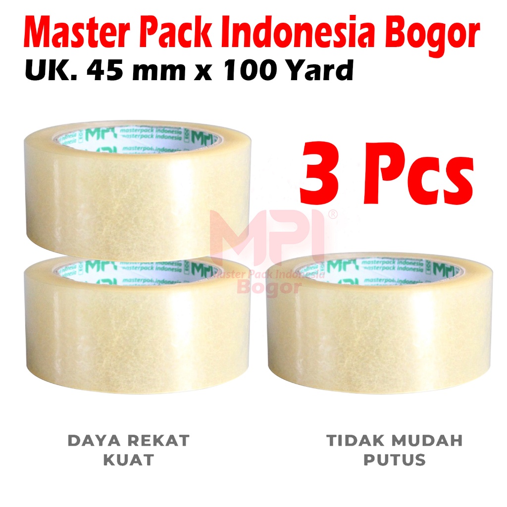 

3 PCS - Lakban Bening Ekonomis 45 mm x 100 Yard / Lakban Packing - Master Pack Indonesia