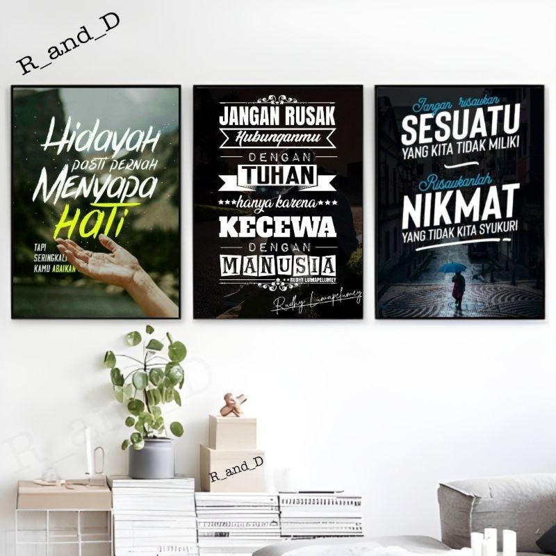 Dekorasi quotes islami ukuran A3, hiasan dinding kata kata motivasi, dekorasi dinding kamar pria wan