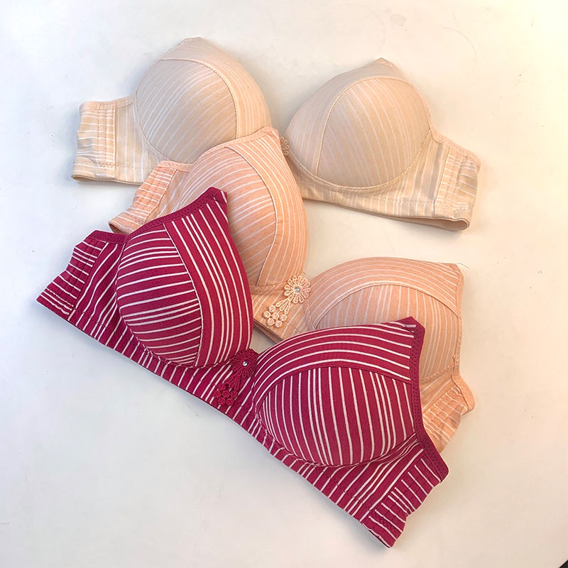 [ COD✅ ] Aroana Lucky Bra push-up non-kabel gaya baru bergaris untuk ibu paruh baya dan lanjut usia,
