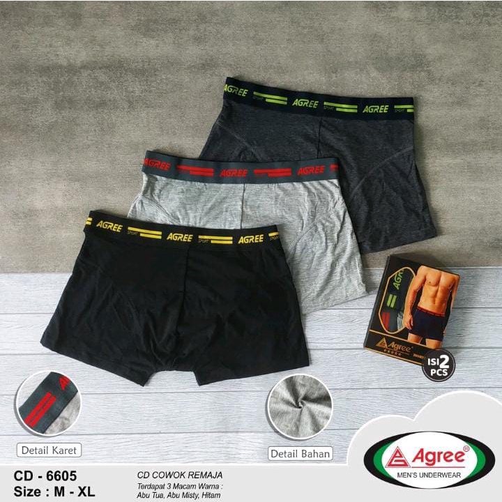 CD MODEL BOXER MERK AGREE Art 6605 | CD Dewasa Laki Laki | BOXER AGREE KARET BRIEF