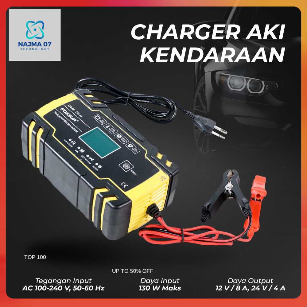 FOXSUR Charger Aki Mobil Motor 130W 12/24V 150Ah with LCD - FBC122408D