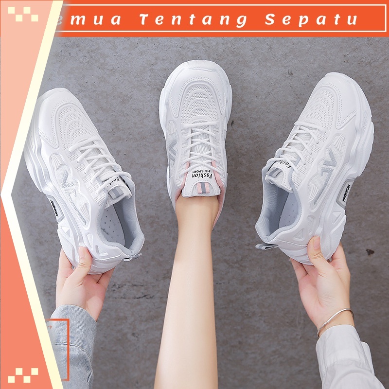 Sepatu Cantik Korean Style Sneakers Keren murah - SEPATU WANITA PUTIH PINK ABU SEPATU JALAN HANGOUT 