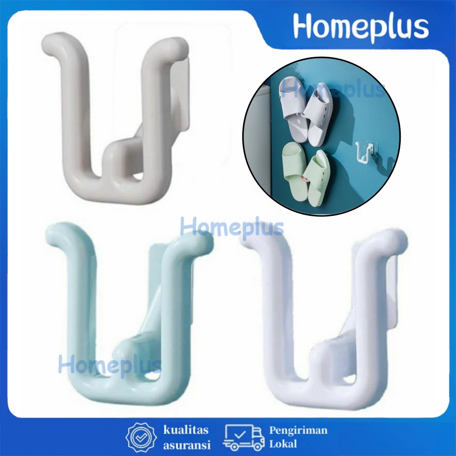 HomePlus Kait Gantungan Tempel Dinding Serbaguna Cantelan Hook 2 slot Sandal Handuk Baju Kamar Mandi Tidur Dapur Sepatu Tas Charger Kunci