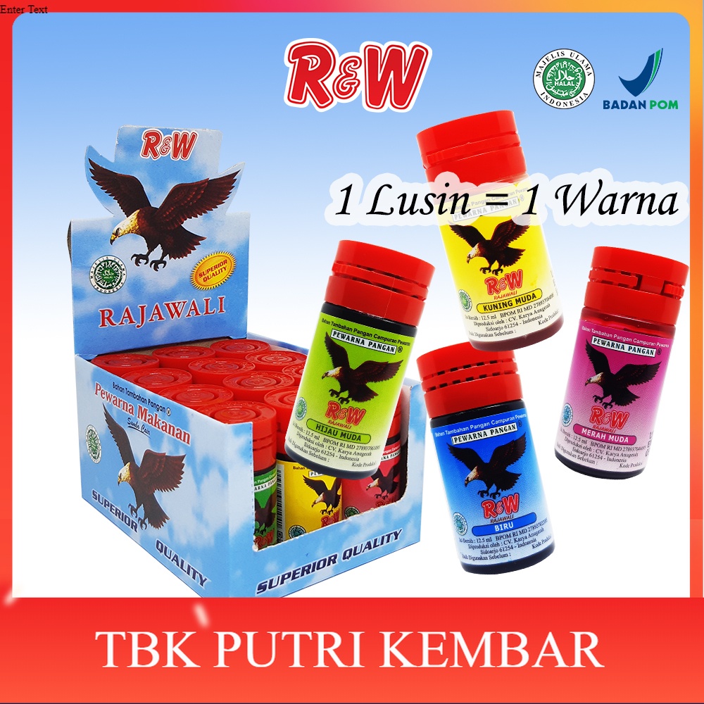 

Pewarna Makanan Minuman Kue Rajawali R&W RW 15 ml / 1 Lusin