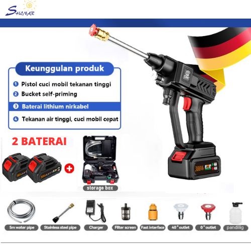 ALAT CUCI/SELANG AIR Water Jet Cordless Car Wash Floor Tiles Cleaner Spray Gun Water Jet Pump Portab