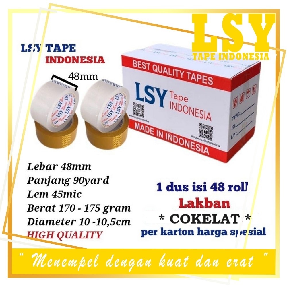 

LSY 1Dus Grosiran 48roll Lakban Cokelat 48mm x 90yard 45mic Kualitas