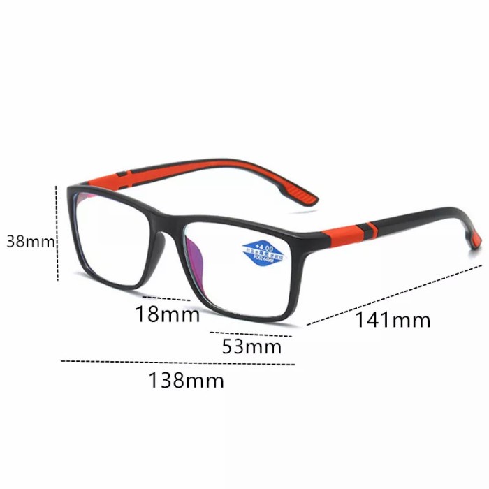 promo ✨ -kacamata baca plus pria nita anti radiasi blueray model sport - Merah, +200