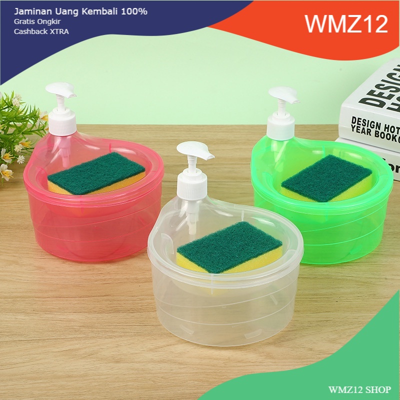 Tempat Sabun Cair FREE Spons Cuci Piring Tempat sabun cair cuci piring Bentuk Bulat Soap Pump Dispen