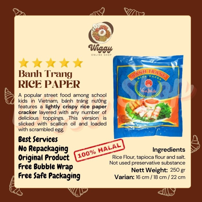 

K70 BANH TRANG RICE PAPER 250 GR || KULIT LUMPIA VIETNAM 1 PAK - 18 cm