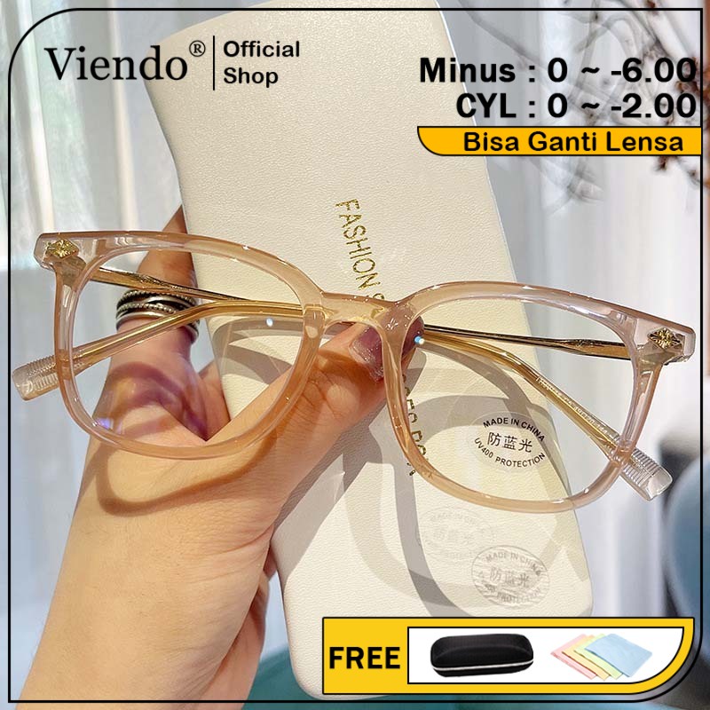 Viendo Kacamata Minus Photocromic Anti Radiasi Blueray Bluecromic Wanita Pria Cowok Korea TR90 Frame Antiradiasi Kecamata Sinar Matahari UV400 Potocromic Fotocromic Kaca Mata optik Komputer HP-1