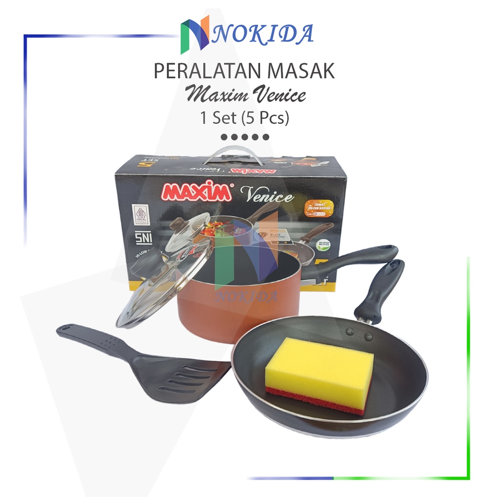 Nokida 1 Set Alat Masak Venice Maxim / Prabotan Dapur / Panci Wajan Teflon Spatula Spons Cuci / Peng