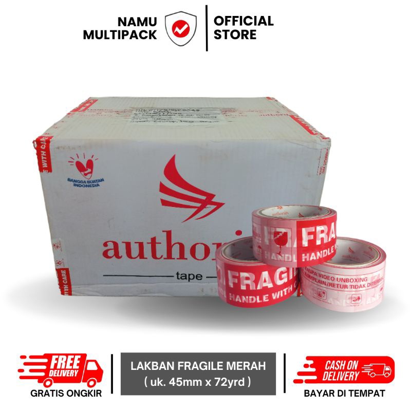 

LAKBAN FRAGILE 2 INCH 45MM X 72Y / DUS / HIGH QUALITY / HARGA GROSIR