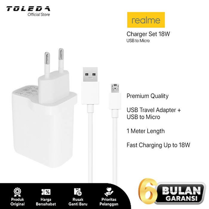 Charger Realme Fast Charging VOOC Micro USB 18W Original .