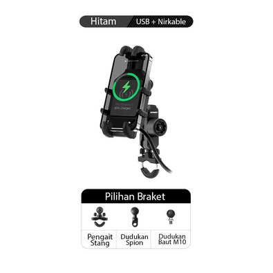[JK86] Motowolf Phone Holder Charger Wireless Stabilizer Anti Theft 2827C - Hitam, Spion