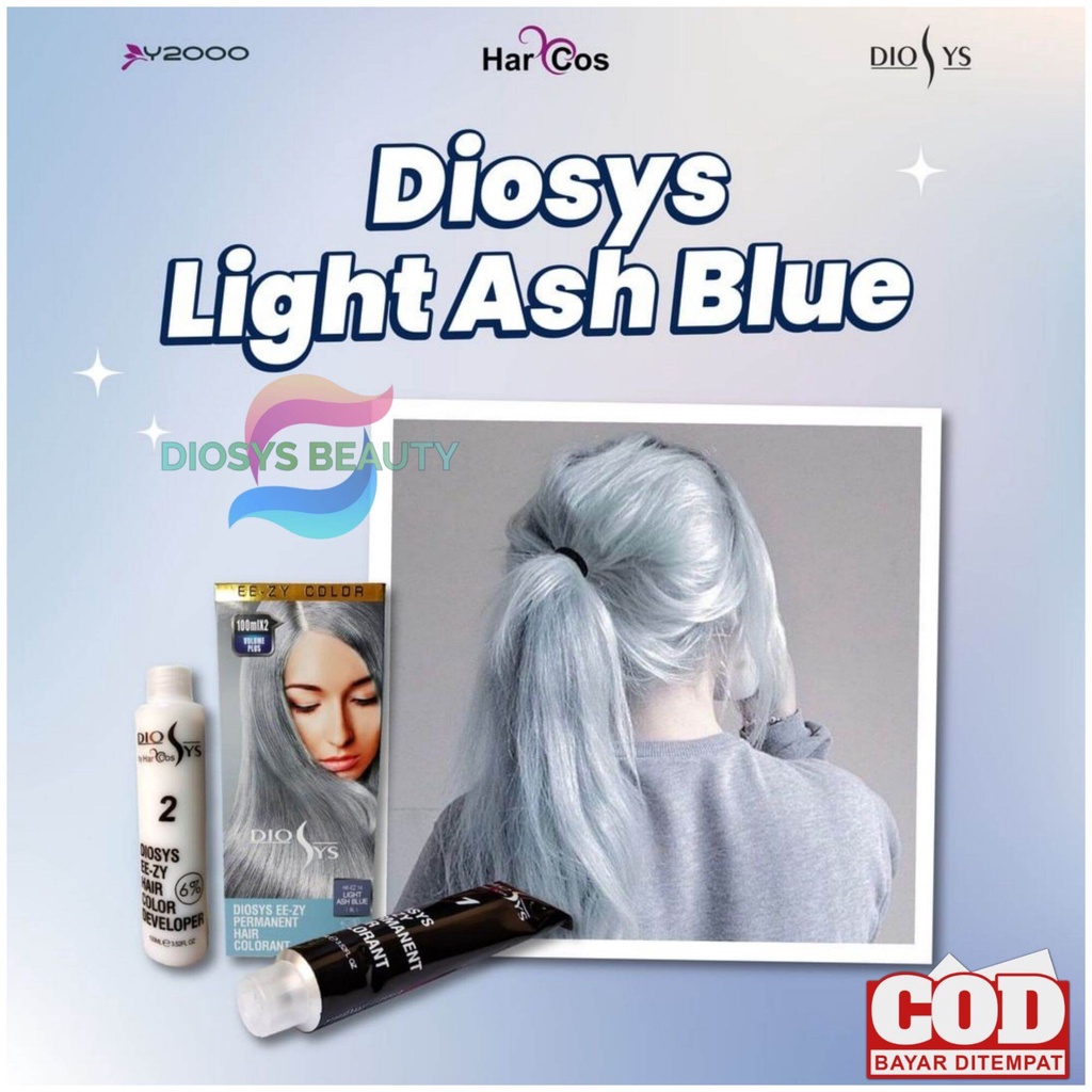 LIGHT ASH BLUE CAT RAMBUT WARNA HK-EZ 13 DIOSYS BEAUTY HAIRCOLOR  cat 100ml + Oxydant 100ml  abu bir