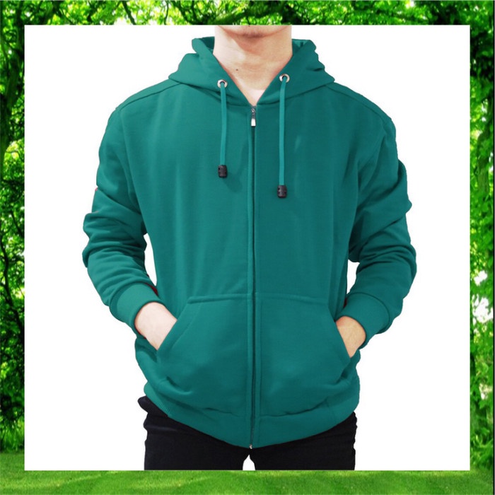 Jaket Sweater Polos Hoodie Zipper Pria Wanita Hijau Tosca
