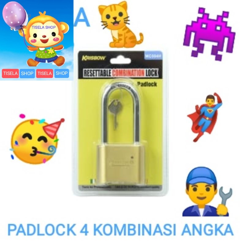 Gembok krisbow Kunci Kode 4 angka bisa di setel kombinasi tuas panjang bahan kuat 309886