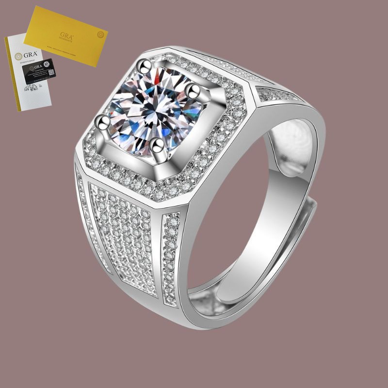 Termasuk sertifikat GRA Cincin Perak 925 Moissanite Pria Warna D