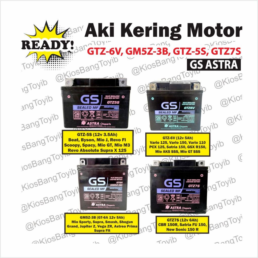 Aki Kering Motor GS Astra ORI Beat Mio Scoopy Revo Vario Jupiter Supra CBR 150R Satria FU 150 New