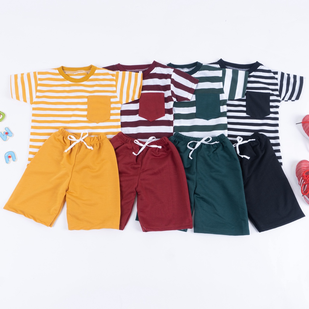 SETELAN ANAK SALUR| SET KIANO SALUR KIDS | SET STRIPE 1-4 TAHUN/SETELAN KAOS ANAK