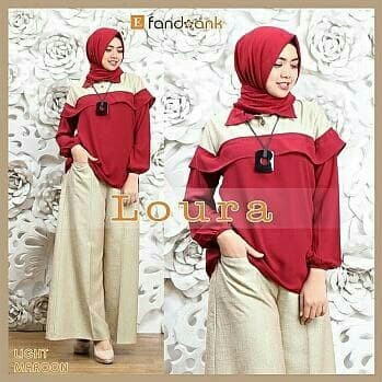 Toko88id - Baju Muslim Wanita Jumbo Size XL Hijab Set 3in1 Loura - Red