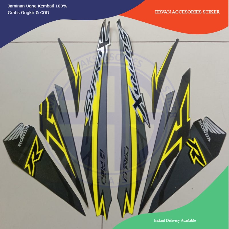 Striping Honda Supra x 125 fi 2018 hitam lis kuning stiker Lis body motor