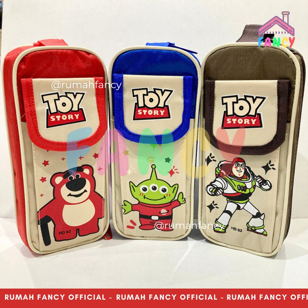 

Tempat Pensil Kain Sleting + Kantong Depan HD 02 Motif Kartun Boneka Lotso Woody Lucu Unik Murah