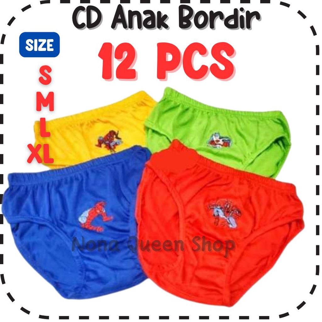 12 Pcs Cd Bordir Sempak Celana Dalam Anak Cowok Warna Motif Kartun Murah