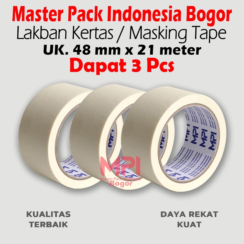 

3 PCS - Lakban Kertas 45 mm x 21 Meter - Masking Tape 45 mm x 21 M - Master Pack Indonesia