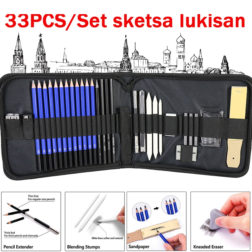 

33PCS/Set Sketch Pencil Pisau Penghapus dan Pensil Gambar untuk Keperluan Sekolah Pencil Drawing Set