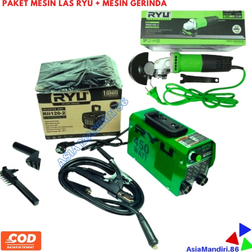 COD - MESIN LAS RYU 450WAT + MESIN GERINDA RYU Mesin Las Listrik / Mesin Las Inverter 120A / Travo L