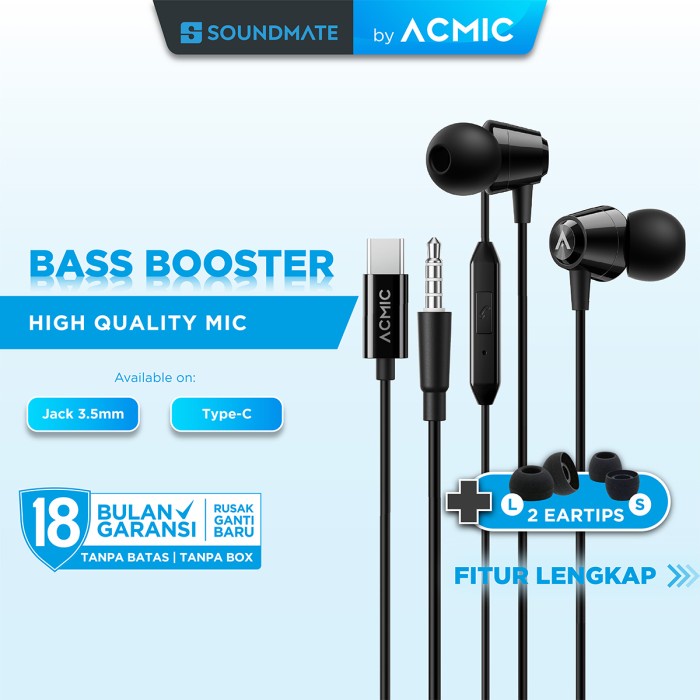 Terlaris ✨-ACMIC BASIC In-Ear Headset Earphone Earbuds Headphone Stereo Mic - Headset Jack