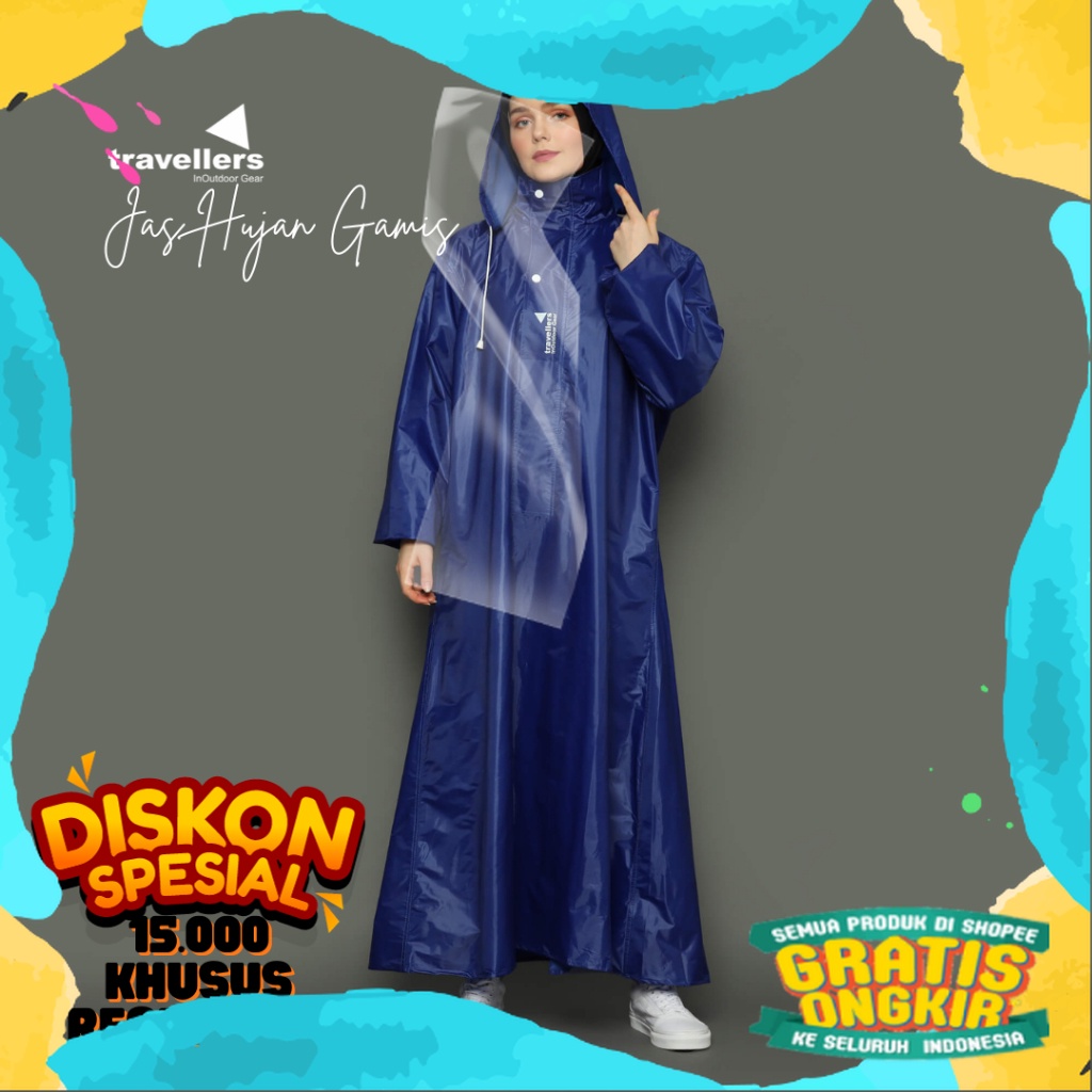 Jas Hujan Gamis Syari Wanita Jumbo/ Merah Kuning Hitam biru hijau