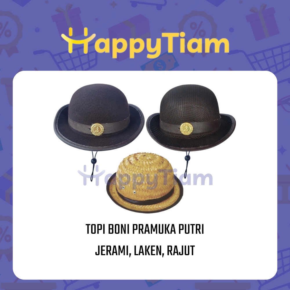 TOPI BONI PRAMUKA SEKOLAH PUTRI LAKEN RAJUT ROTAN ~ TOPI PEREMPUAN CAPLIN + TALI SD SMP SMA