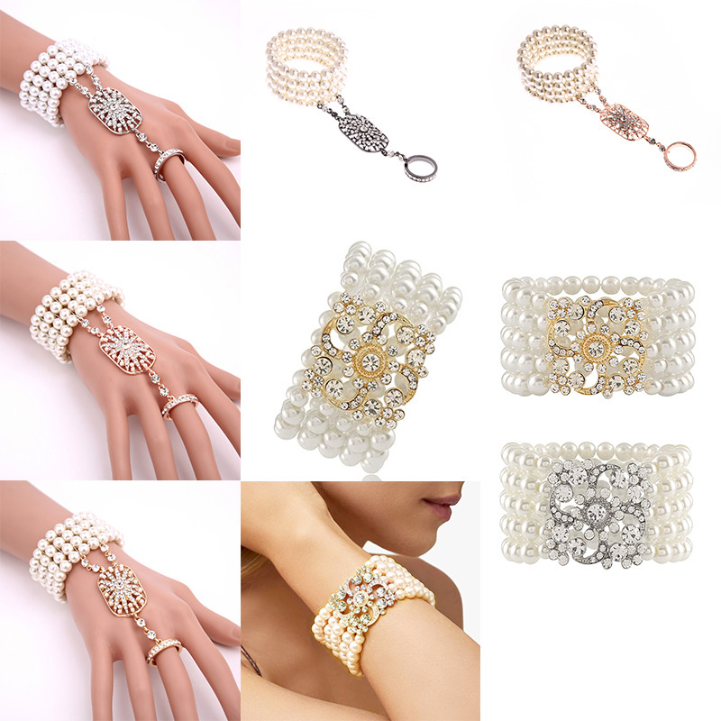 1920s Women Flapper Dress Bracelet The Great Gatsby Glass Pearl Bracelet Party Cosplay Jewelry Handb