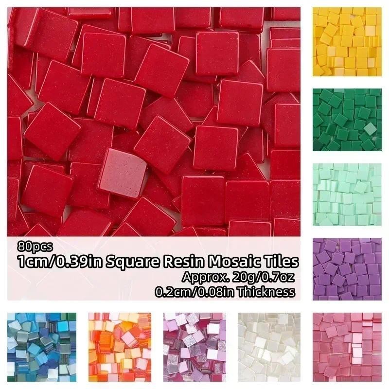 

80pcs(Approx. 20g/0.7oz) 1cm/0.39in Square Resin Mosaic Tiles 0.2cm/0.08in Thickness DIY Colorful Crafts Materials