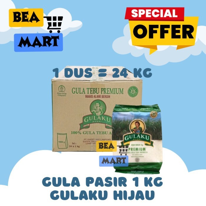 

Gula GULAKU HIJAU 1kg 1 Dus Isi 24 Pcs | Gula Pasir Putih Premium Sugar Kemasan 1 Dus 24 kg Pak 1 kg | Manis Sweet Tebu 1000 gr 1 Karton