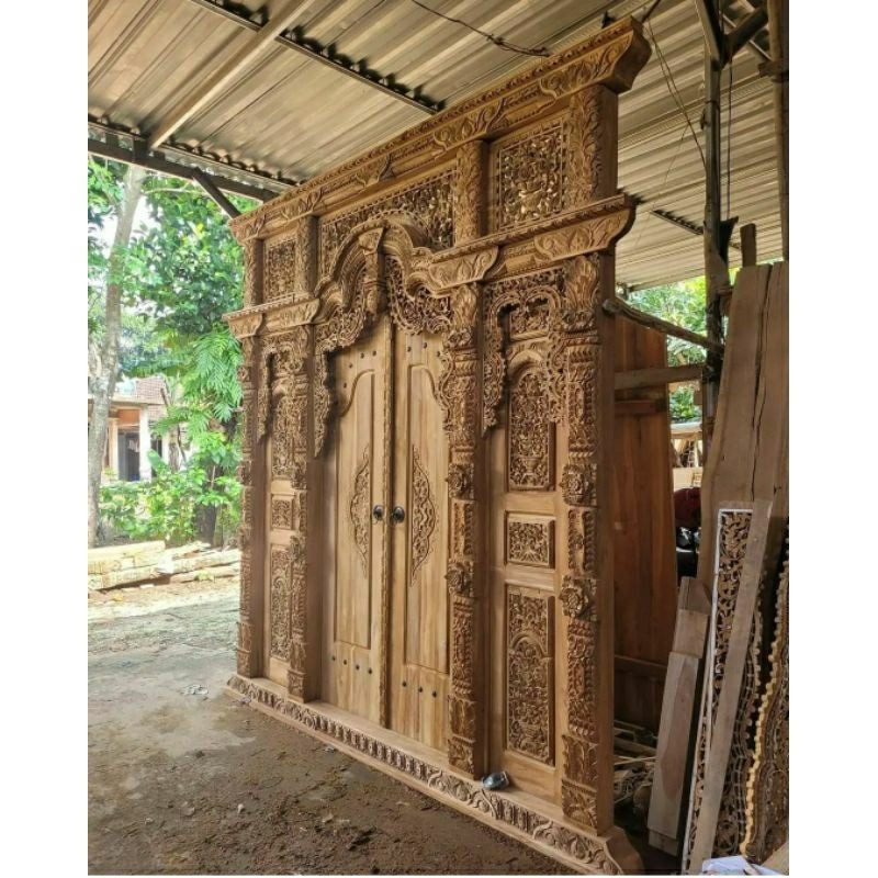Pintu Gebyok Jawa/Pintu Rumah Gebyok Modern Ukir Jepara Ful Kayu Jati Asli